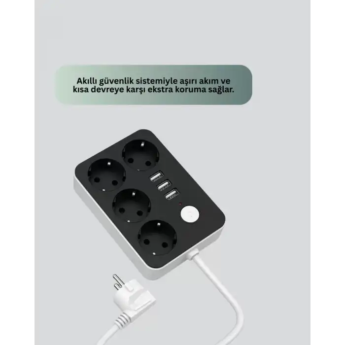 AsilTech 4.1A Hızlı Şarjlı Akım Korumalı 4 Priz ve 3 USB Çıkışlı Priz