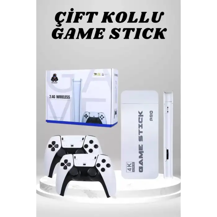 AsilTech 4K HD Görüntü Kaliteli Retro Game Stick 20000 Oyunlu Çift Kollu Beyaz Game Stick