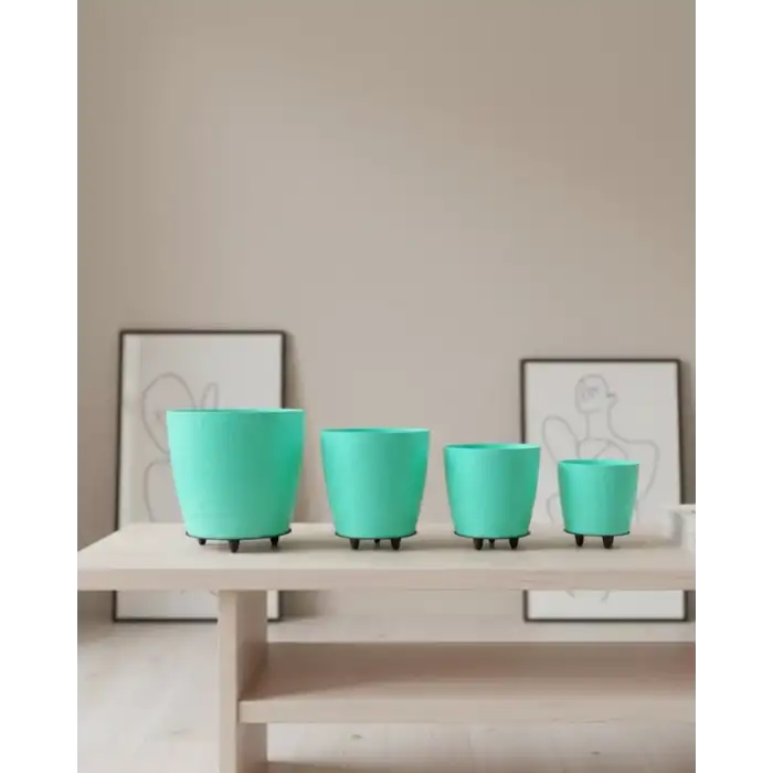 AsilTech 4’lü 3D Ayaklı Yeşil Saksı Seti Dekoratif Modern Tasarım
