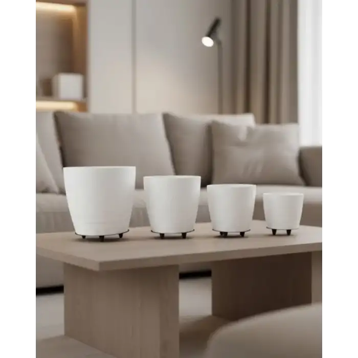 AsilTech 4’lü 3D Beyaz Ayaklı Saksı Seti Modern Minimal Dekoratif Vazo