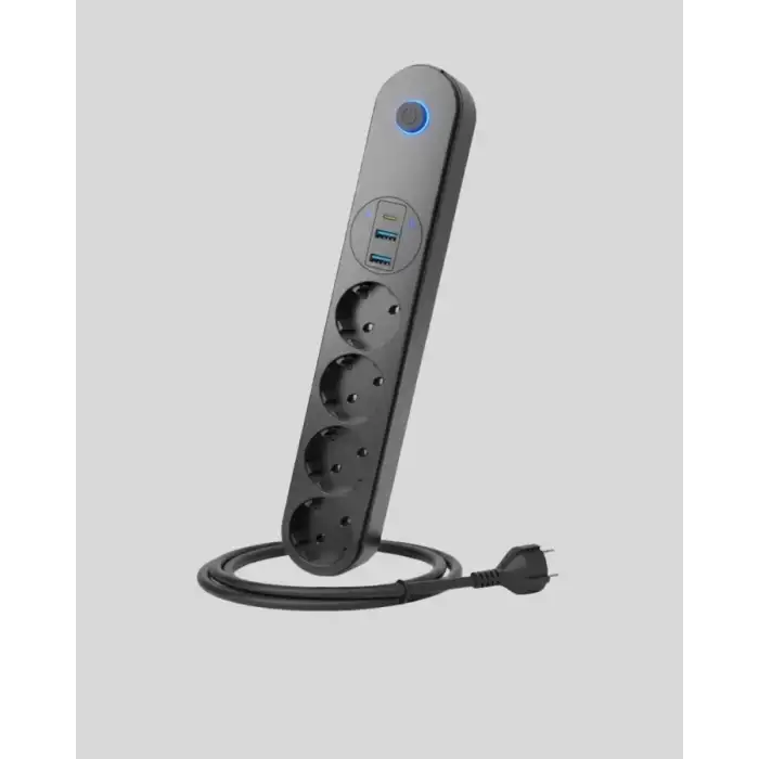 AsilTech 4’lü Çoklu Priz 2 USB Type-C Girişli Akım Korumalı Siyah
