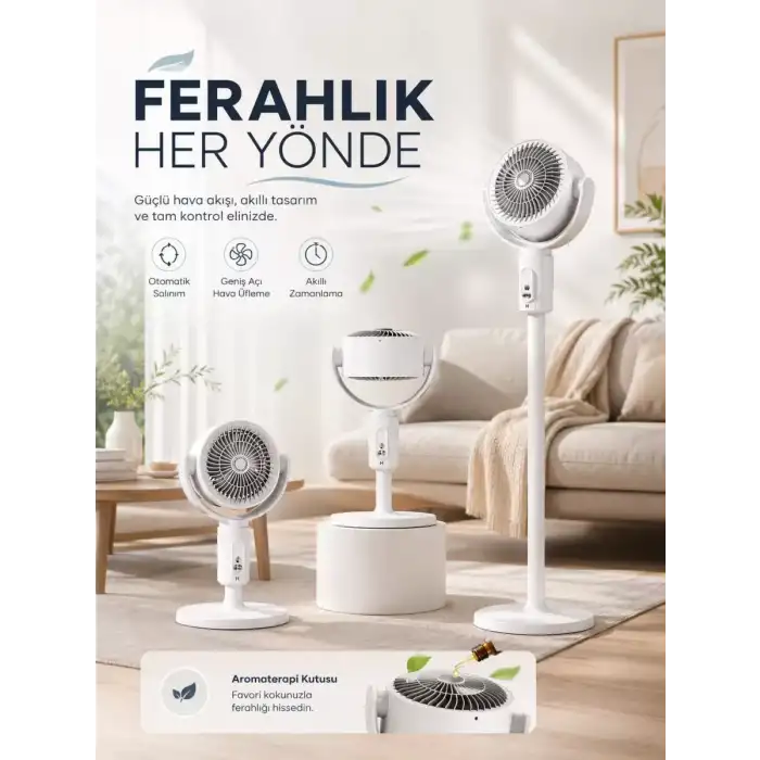 AsilTech 5 Kademeli Hız Ayarıyla Güçlü Hava Akışlı Dikey Vantilatör