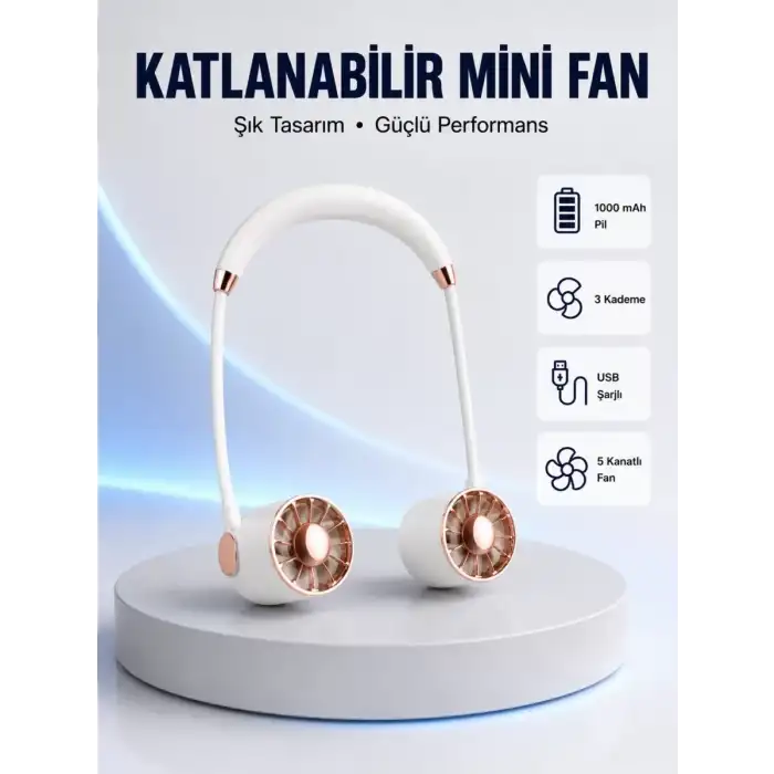 AsilTech 5 Kanatlı Sessiz Mini Fan 3 Vitesli Katlanabilir Asılabilir