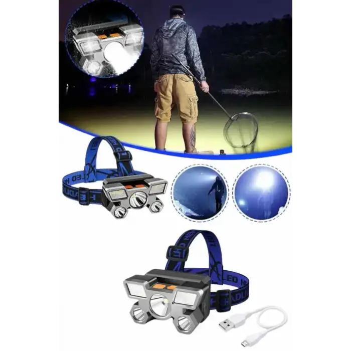 AsilTech 5 LED Far Şarj Edilebilir Güçlü Kafa Lambası Kamp Lambası 4 Modlu