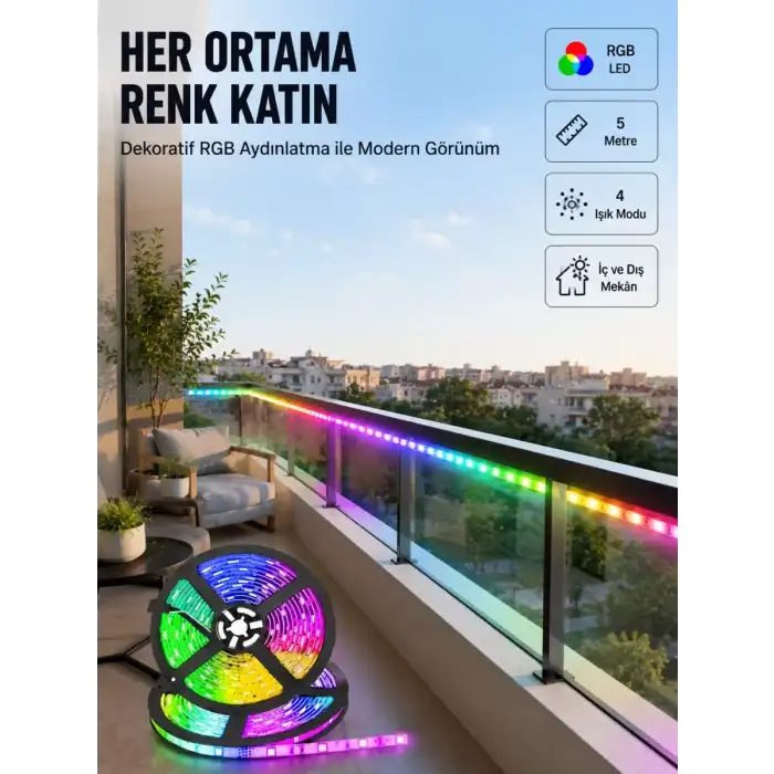 AsilTech 5 Metre Kumandalı RGB Şerit LED Aydınlatma