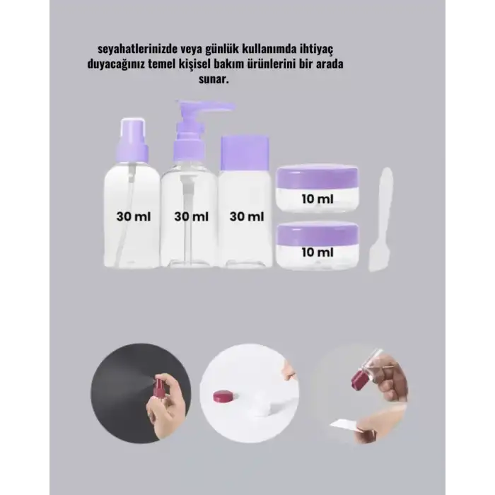 AsilTech 5 Parça Seyahat Kişisel Bakım Seti Şişe Sprey Krem Kutulu Yeni Nesil