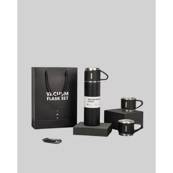 AsilTech 500 ml Isı Korumalı Çelik Termos ve Bardak Seti | Silikon Tabanlı, Şık ve Pratik