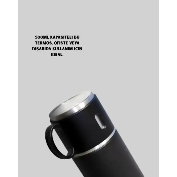 AsilTech 500 ml Isı Korumalı Çelik Termos ve Bardak Seti | Silikon Tabanlı, Şık ve Pratik