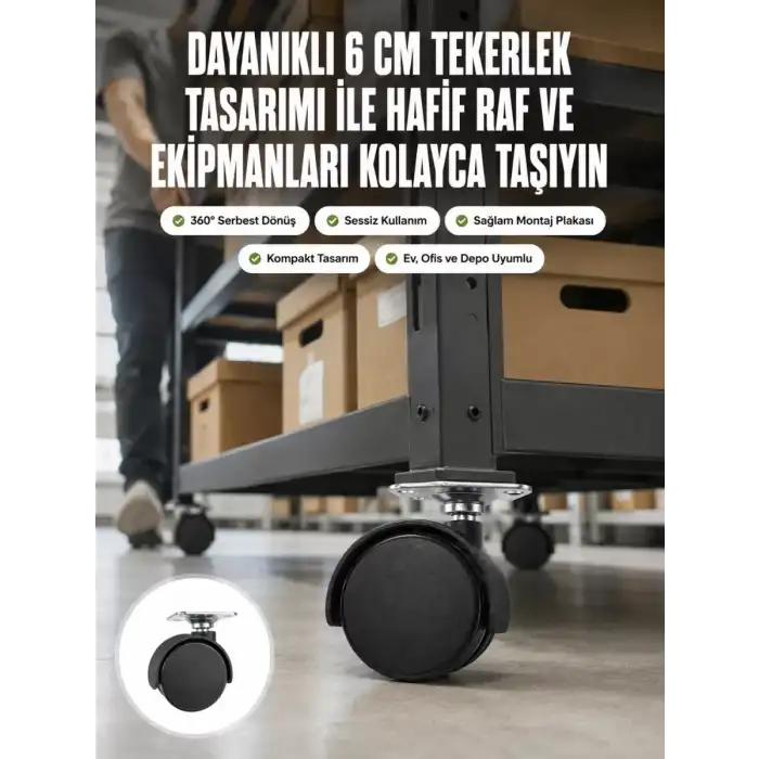 AsilTech 6 cm Döner Kilitsiz Ayak Tek Parça