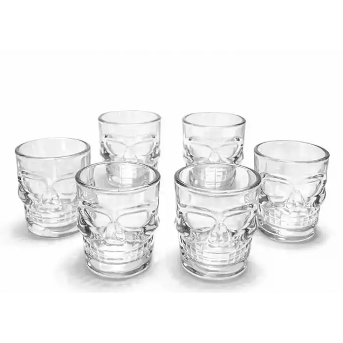 AsilTech 6lı Kurukafa Şeffaf Cam Shot Bardağı Seti 9x8 cm