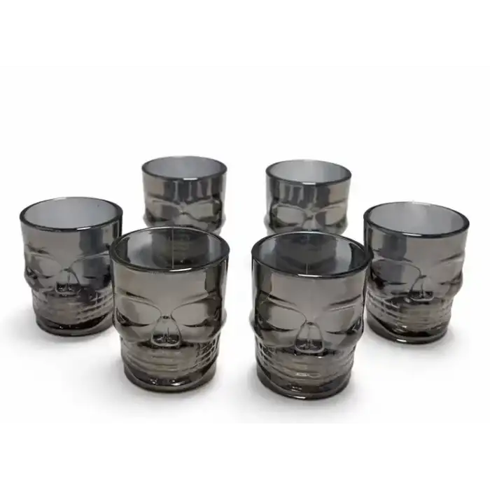 AsilTech 6lı Kurukafa Siyah Cam Shot Bardağı Seti