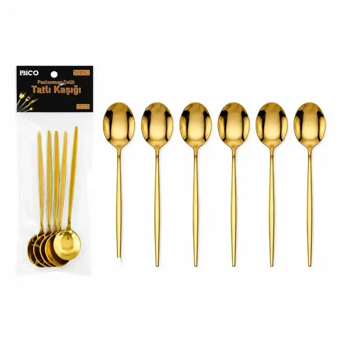 AsilTech 6 Parça Tatlı Kaşığı Seti - Gold Renk - Paslanmaz Çelik