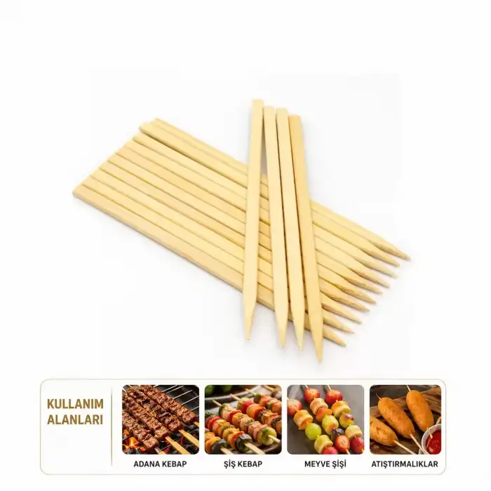 AsilTech 60 Adet Ahşap Geniş Çöp Şiş - Adana Kebap Şişi - 25 cm
