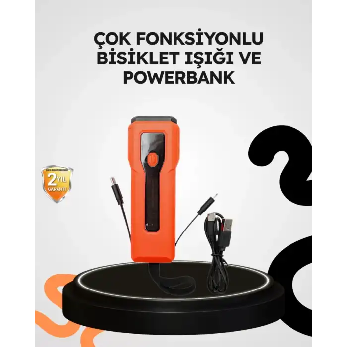 AsilTech 600 Lümen Bisiklet Ön Işık Powerbankli Çakar COB Led