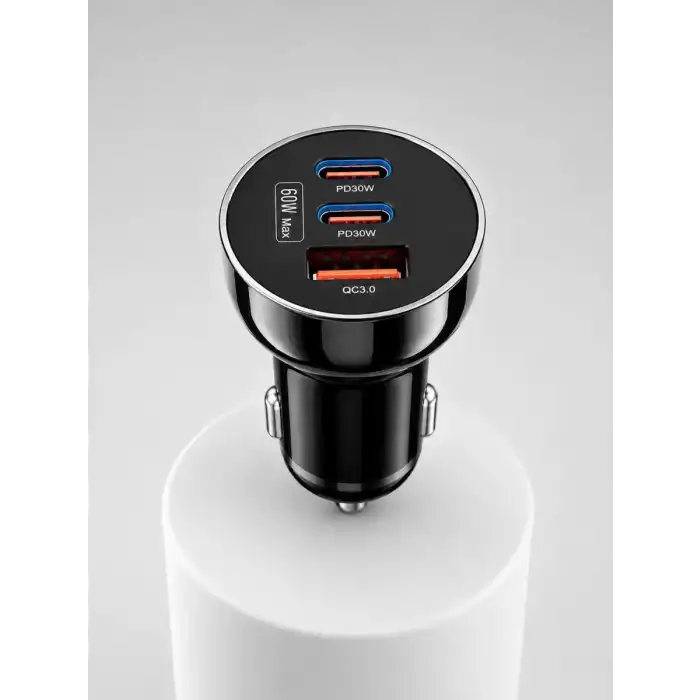 AsilTech 60W Araç İçi Hızlı Şarj Adaptörü Çift USB-C PD ve USB-A QC3.0