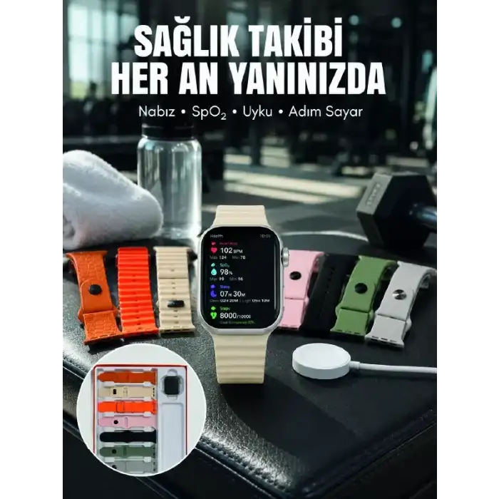 AsilTech 7li Kordon Setli Akıllı Saat Bluetooth Görüşme Bildirim Destekli Çok Fonksiyonlu Smart Watch