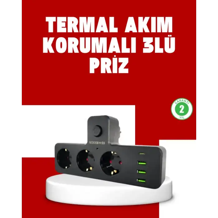 AsilTech 7 Portlu Çoklu Priz USB ve Type-C Girişli Akıllı Güç Ünitesi