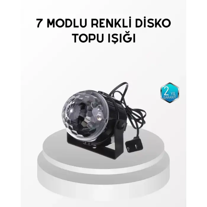 AsilTech 7 Renk Modlu Müzik Sensörlü Disko Topu – LED Işıklı Parti Aydınlatması