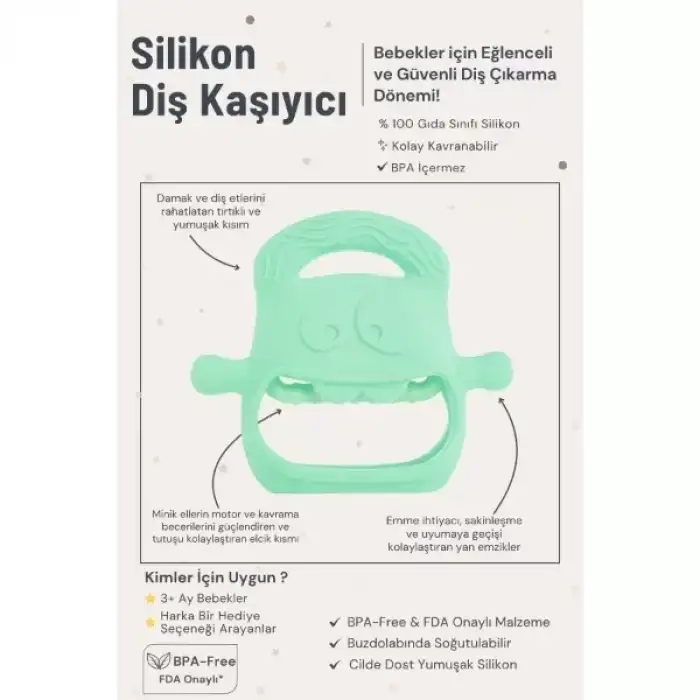 AsilTech Açık Yeşil Bebek Silikon Diş Kaşıyıcı