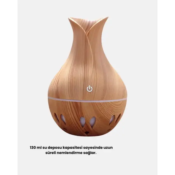 AsilTech Ahşap Desenli Aromaterapi Difüzör 130 ml Ultrasonik ve 7 Renk LED Işıklı