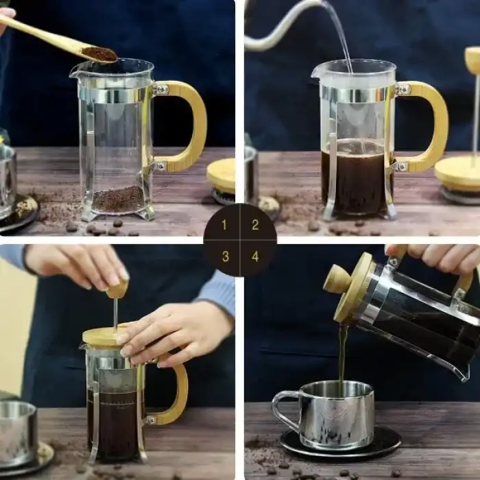 AsilTech Ahşap Detaylı 600 ml Cam French Press