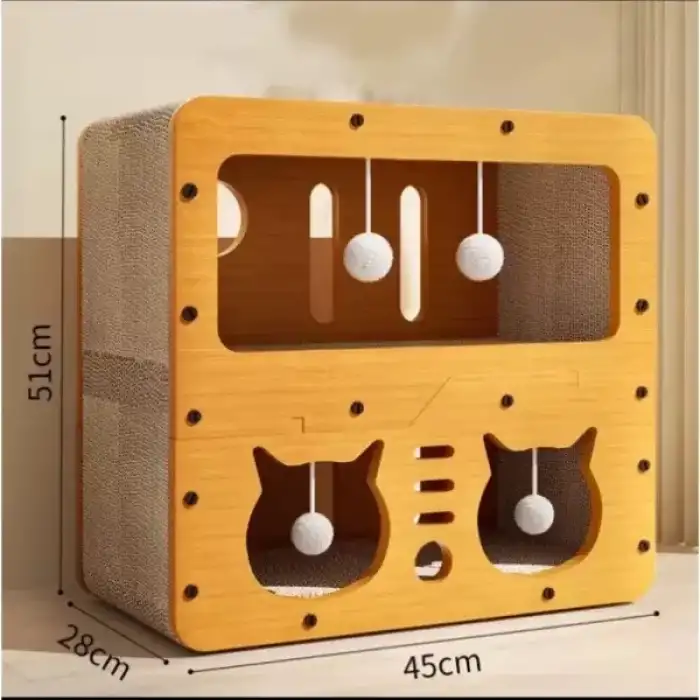 AsilTech Ahşap İki Katlı Tırmalamalı Kedi Oyun Evi