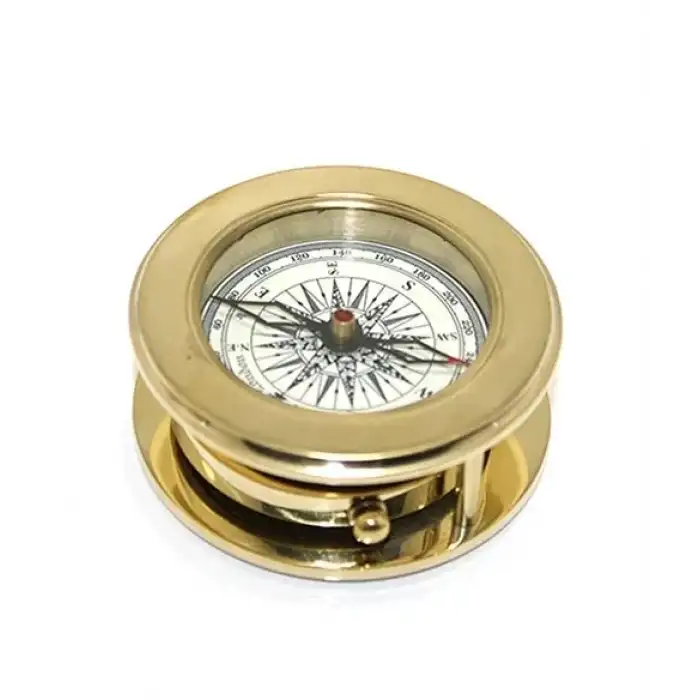 AsilTech Ahşap Kutulu Pirinç Mercekli Pusula Model 2