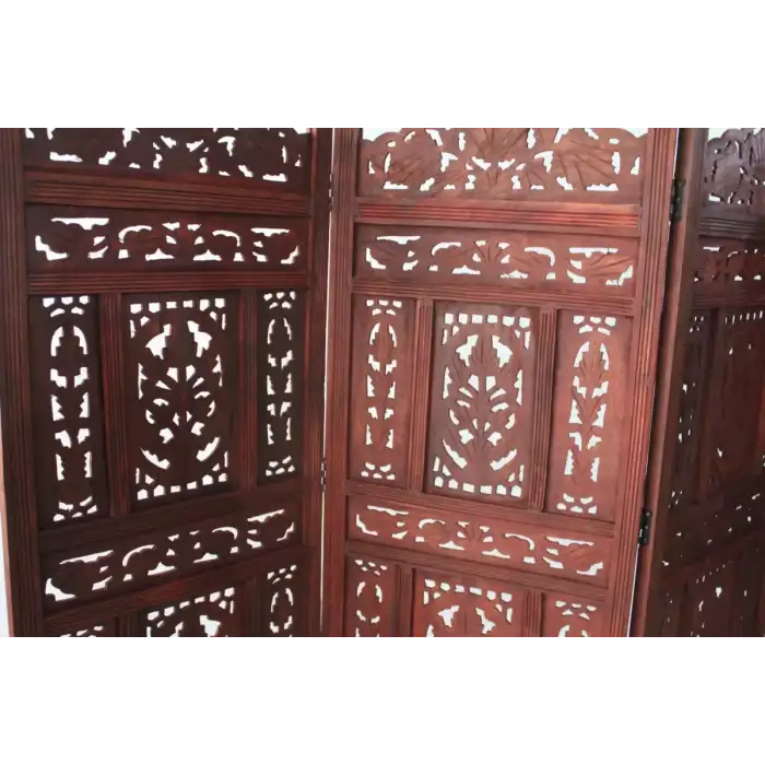 AsilTech Ahşap Maun Rengi El Oyması Paravan