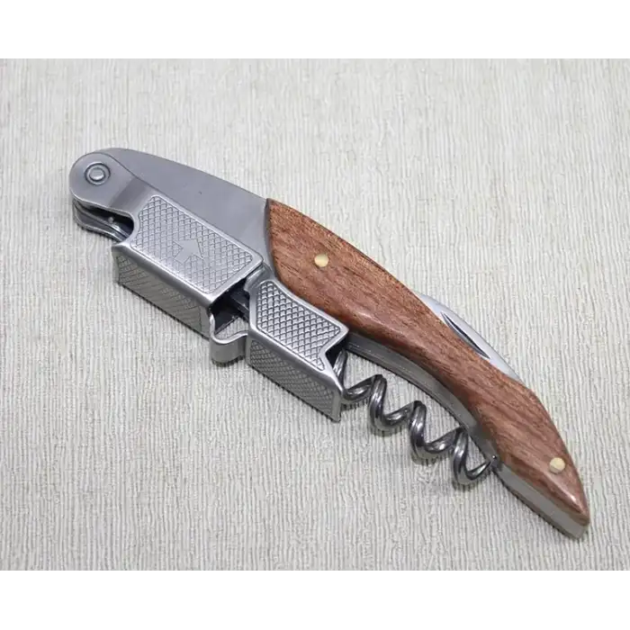 AsilTech Ahşap Paslanmaz Çelik Tirbuşon Açacak