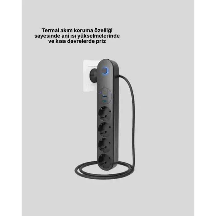 AsilTech Akıllı Akım Dengelemeli 4’lü Çoklu Priz Type-C ve USB Çıkışlı