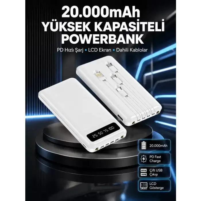 AsilTech Akıllı LCD Ekranlı 20.000mAh Powerbank PD + USB + Type-C Yeni Nesil