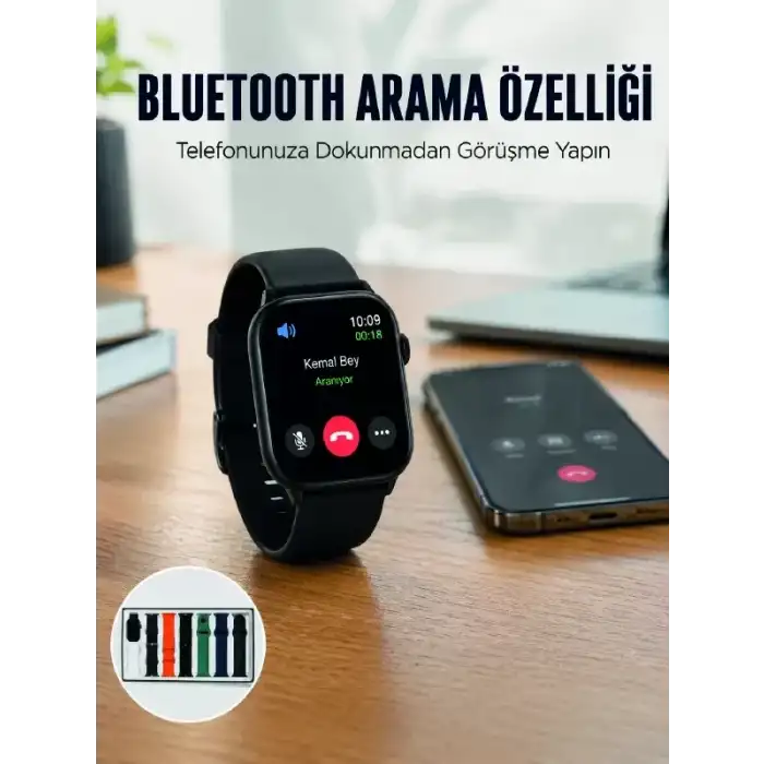 AsilTech Akıllı Saat 7 Kordonlu Bluetooth Aramalı Nabız ve Dokunmatik Akıllı Saat
