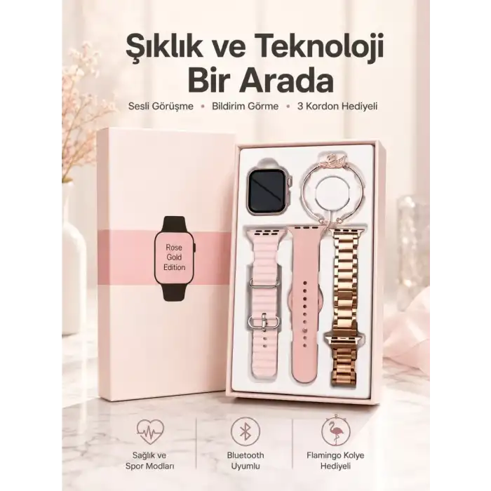 AsilTech Akıllı Saat Amoled Ekran 3 Kordonlu Aksesuar Hediyeli Sesli Görüşme