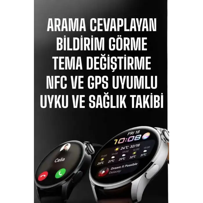 AsilTech Akıllı Saat Bildirim Görme Amoled Ekran GPS Uyumlu Sesli Görüşme