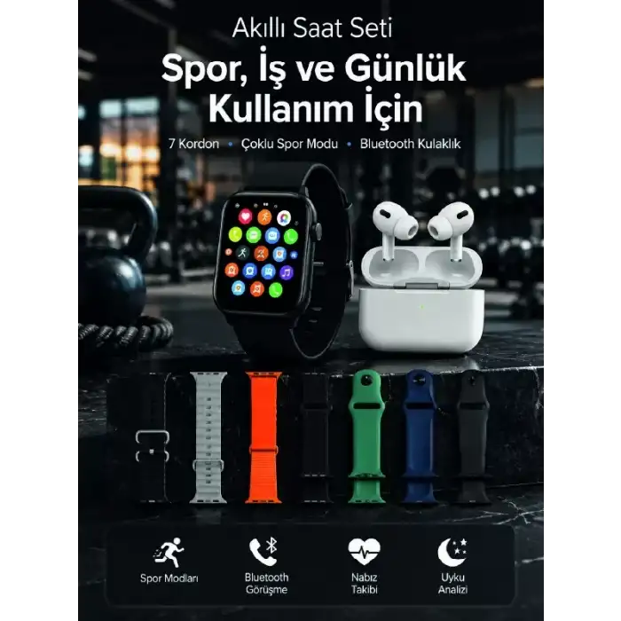 AsilTech Akıllı Saat, Bluetooth Kulaklık ve 7 Farklı Kordon Tek Kutuda Günlük Kullanım ve Spor İçin