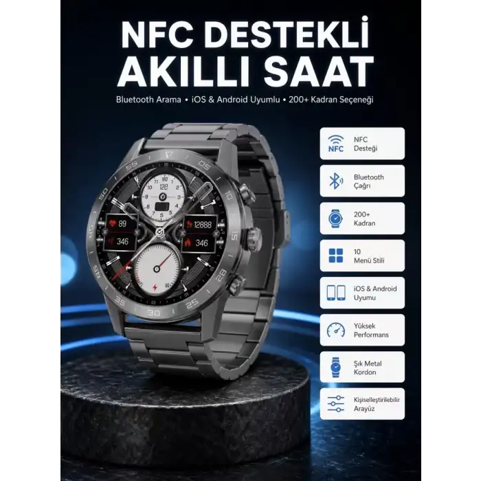 AsilTech Akıllı Saat Çelik Kordon Çağrı Cevaplama Amoled Ekran Titreşimli Uyku ve Sağlık Takibi