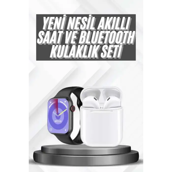 AsilTech Akıllı Saat Gümüş Kasa Bluetooth Kulaklık Hediyeli Çok Fonksiyonlu İkili Set