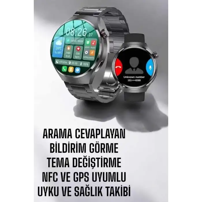 AsilTech Akıllı Saat Metal Kordonlu GPS ve NFC Uyumlu Arama Cevaplayan