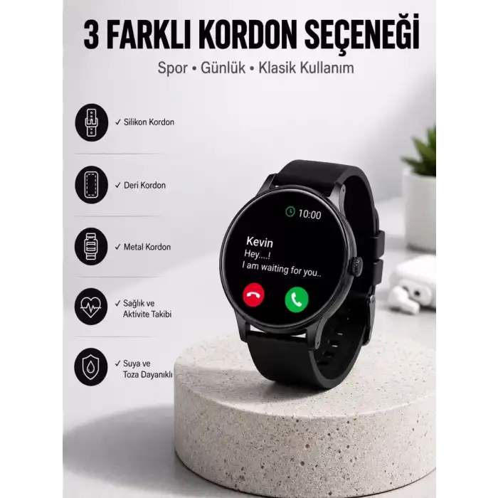 AsilTech Akıllı Saat Sesli Görüşme Bluetooth Bağlantılı 3 Kordonlu Yeni Nesil