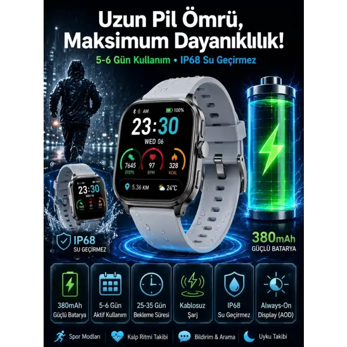 AsilTech Akıllı Saat Sesli Görüşme Bluetooth Bağlantılı Kablosuz Şarj Özelliği Yeni Nesil