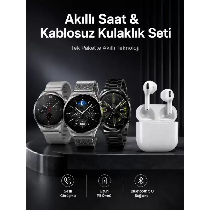 AsilTech Akıllı Saat ve Kulaklık Seti Dokunmatik Ekran 5.0 Bluetooth Bağlantılı Sesli Görüşme