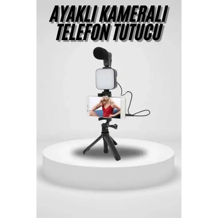 AsilTech Akıllı Telefon Vlog Kiti Tripod Mini Mikrofonlu Telefon Tutucu