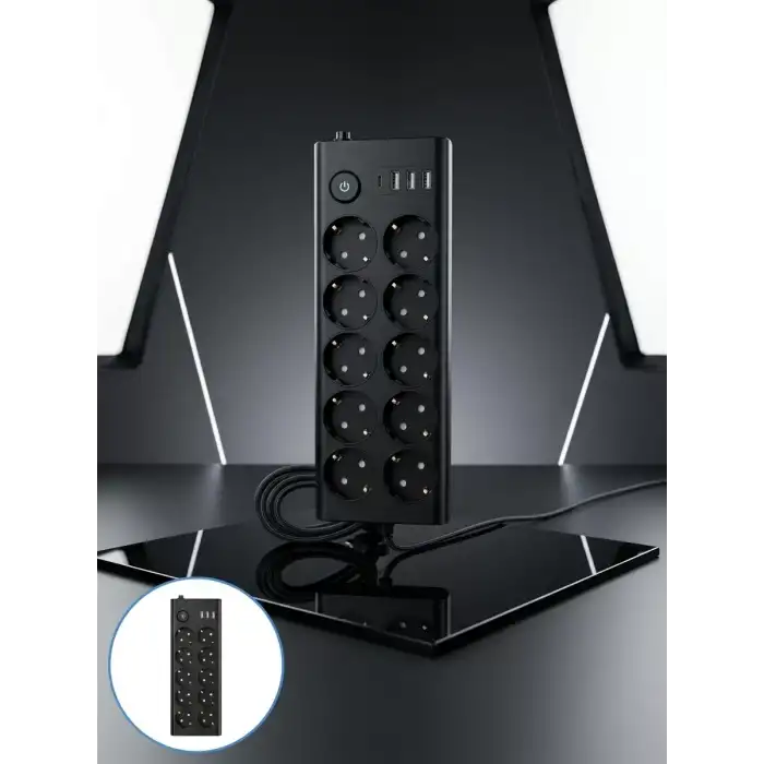AsilTech Akım Korumalı 10lu Çoklu Priz USB-A ve Type-C Şarj Çıkışlı