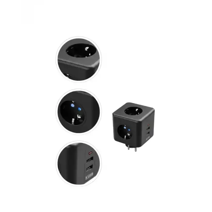 AsilTech Akım ve Voltaj Korumalı Küp Priz 3 USB Destekli