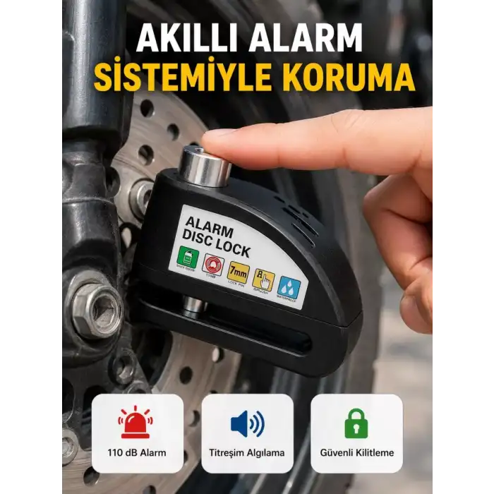 AsilTech Alarm Sensörlü Disk Kilidi Motosiklet Scooter Bisiklet Güvenlik Yeni Nesil