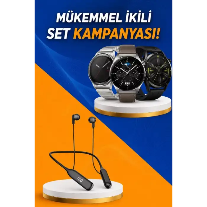 AsilTech Alarm ve Titreşim Özellikli Akıllı Saat ve Mikrofonlu Kablolu Bluetooth Kulaklık 60 Saat