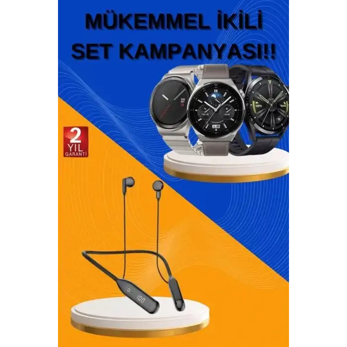 AsilTech Alarm ve Titreşim Özellikli Akıllı Saat ve Mikrofonlu Kablolu Bluetooth Kulaklık 60 Saat