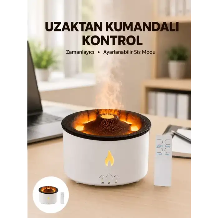 AsilTech Alev Efektli Buhar Makinesi – Aromaterapi, Nemlendirme ve Işık Modlu Tasarım Yeni Nesil