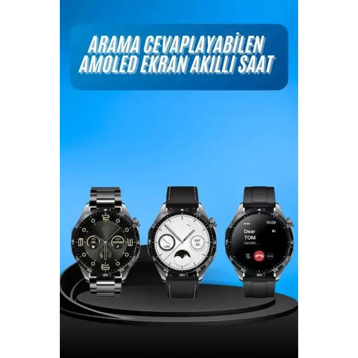 AsilTech Amoled Ekran 3 Kordonlu Akıllı Saat 5.0 Bluetooth Bağlantılı Android ve İOS Uyumlu