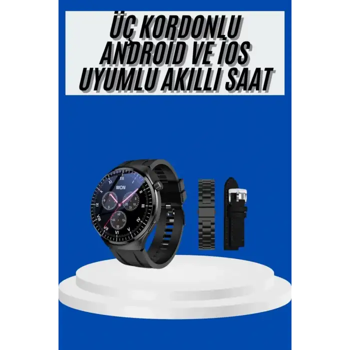AsilTech Amoled Ekran Akıllı Saat Üç Kordonlu İOS Android Uyumlu